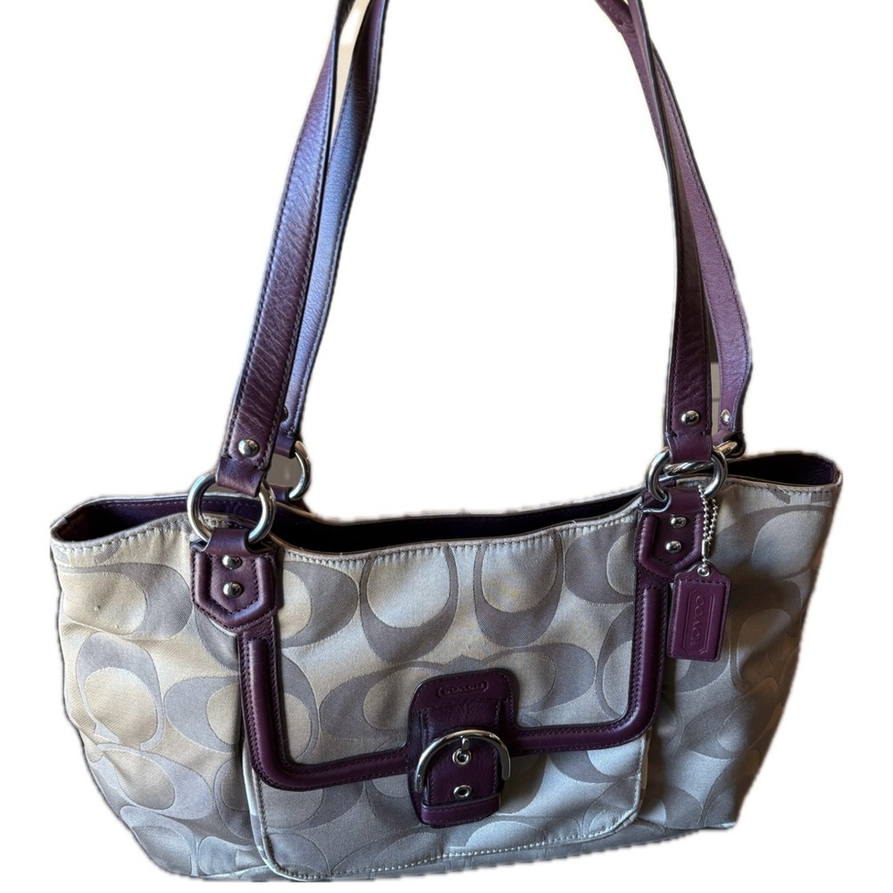 Coach Campbell Signature Belle Carryall Khaki & Burgundy